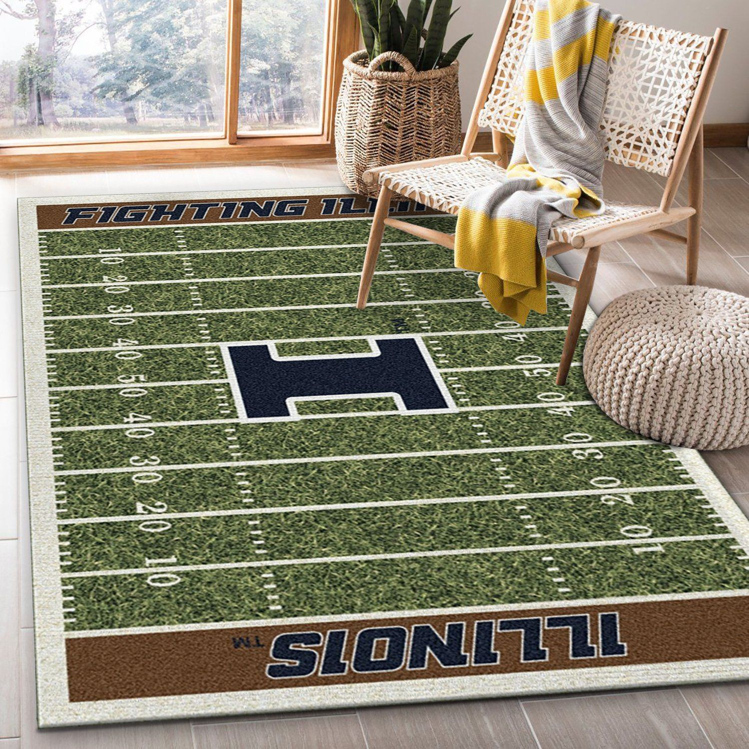 College Illinois Team Logo Rectangle Area Rug – Full Print Carpet For Living Room & Bedroom Home Decor