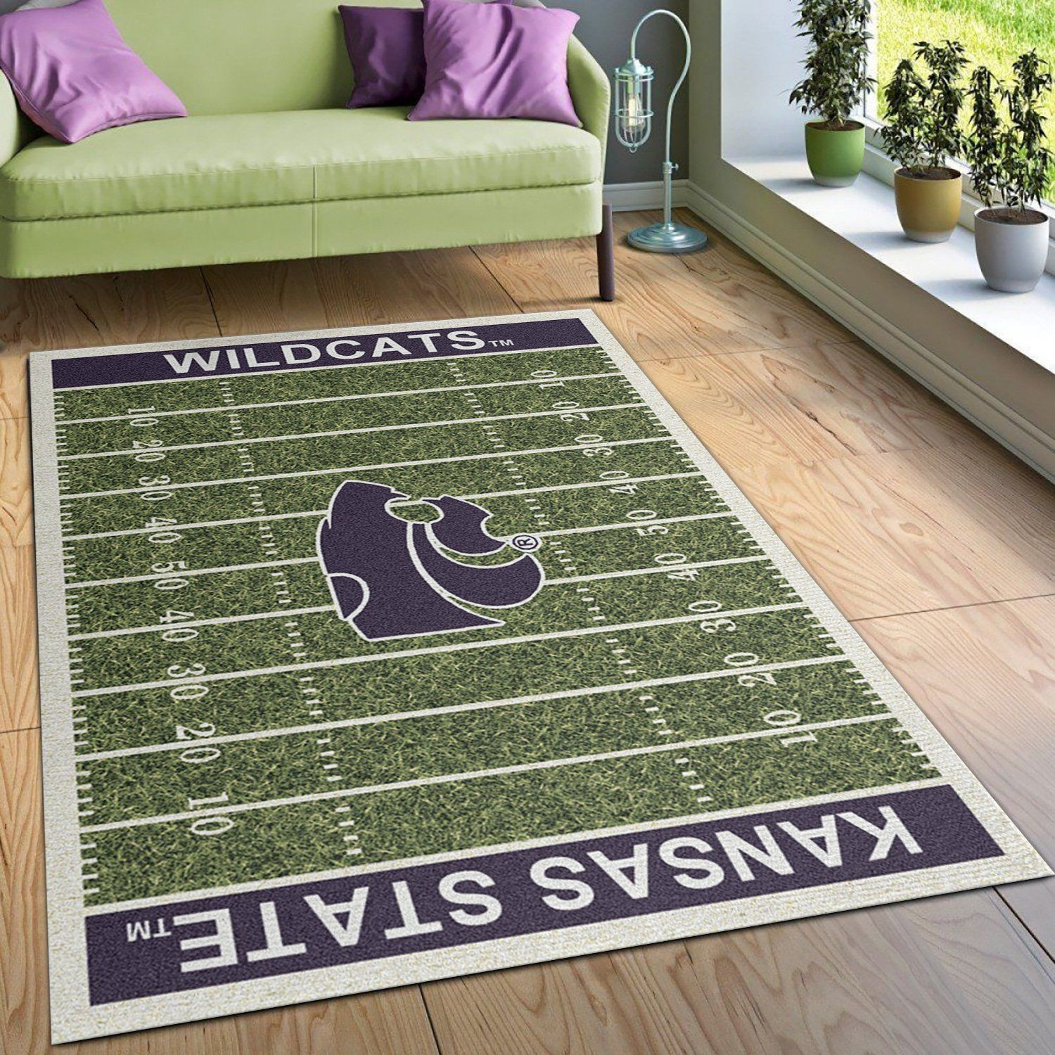 College Kansas State Team Logo Rectangle Area Rug – Full Print Carpet For Living Room & Bedroom Home Decor