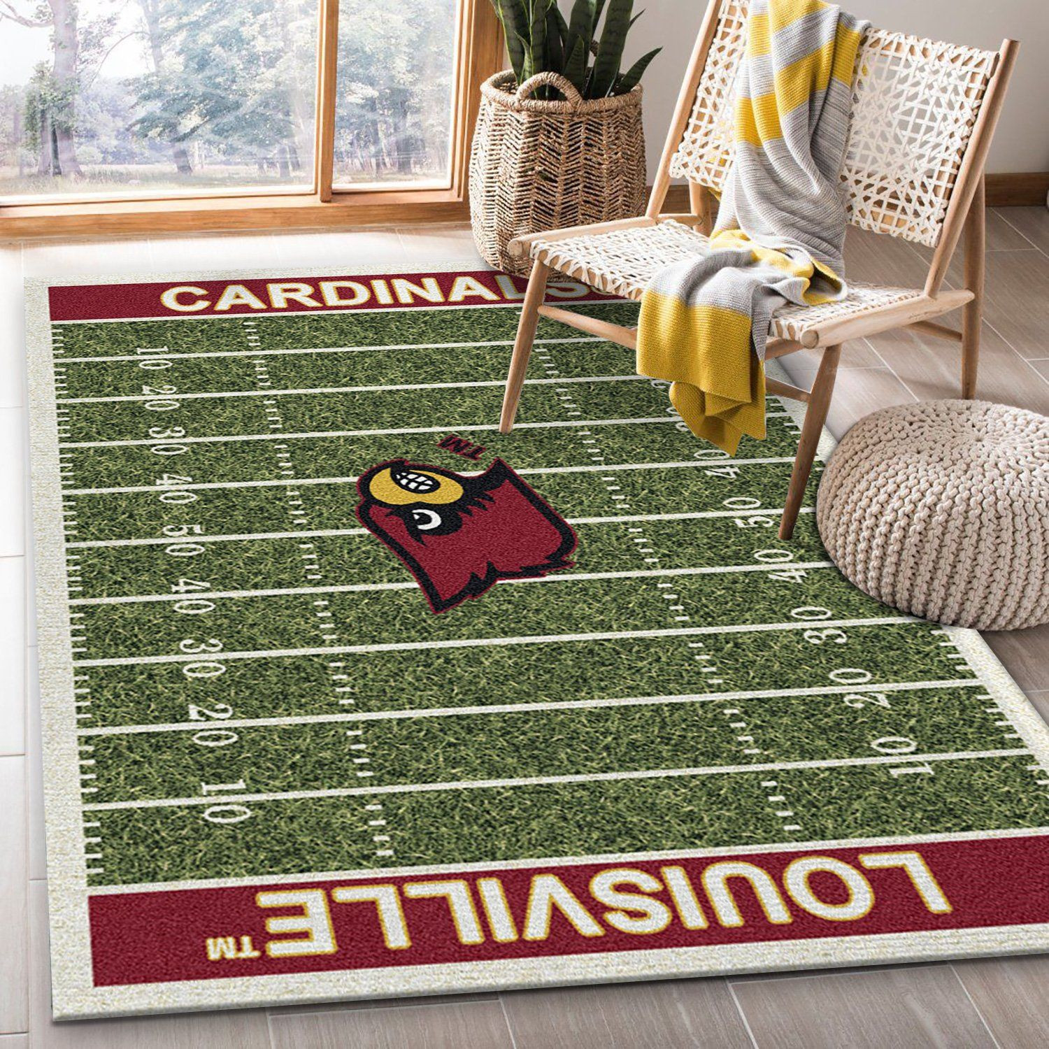 College Louisville Team Logo Rectangle Area Rug – Full Print Carpet For Living Room & Bedroom Home Decor