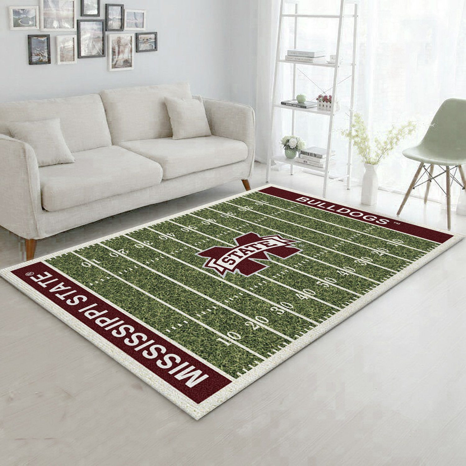 College Mississippi State Team Logo Rectangle Area Rug – Full Print Carpet For Living Room & Bedroom Home Decor