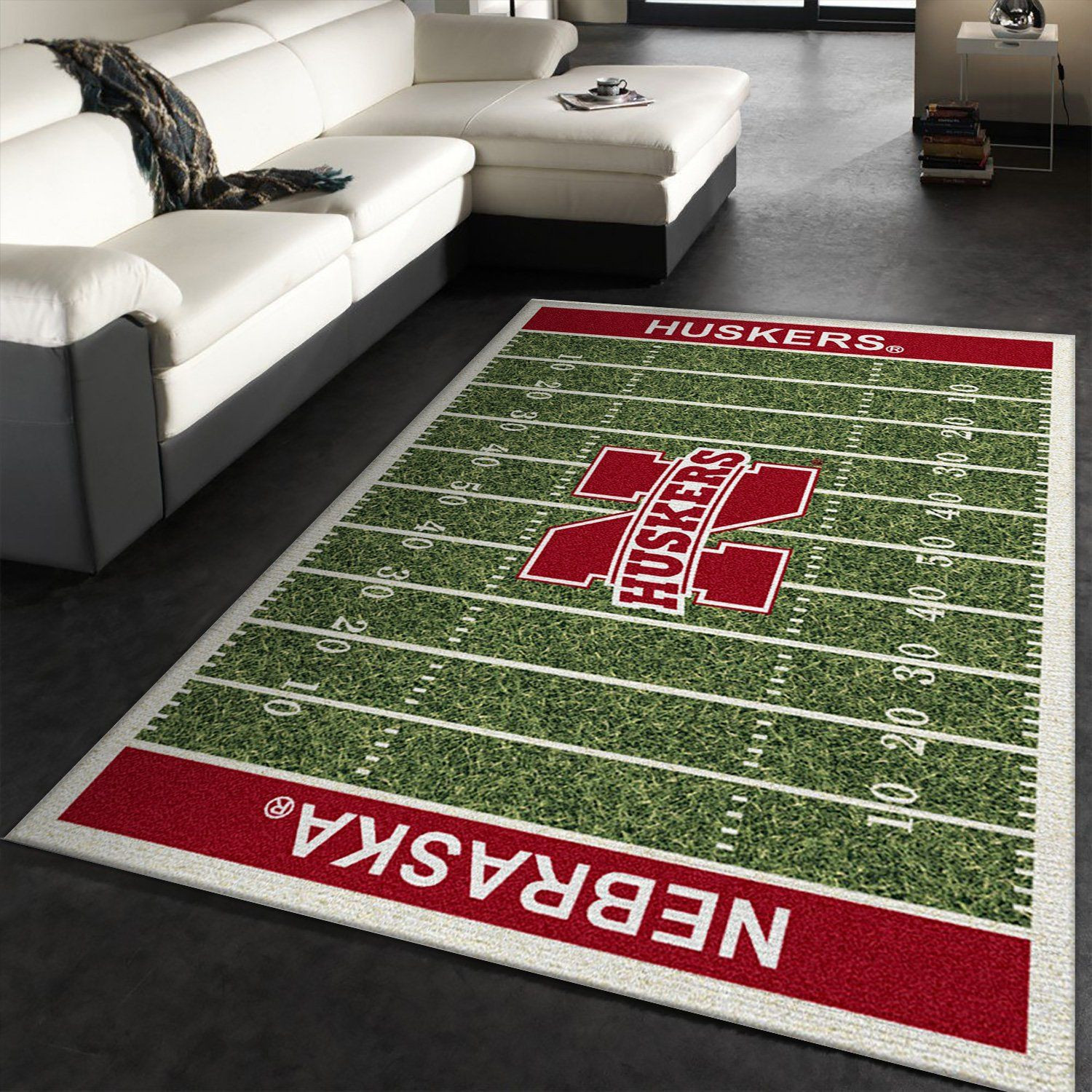 College Nebraska Team Logo Rectangle Area Rug – Full Print Carpet For Living Room & Bedroom Home Decor
