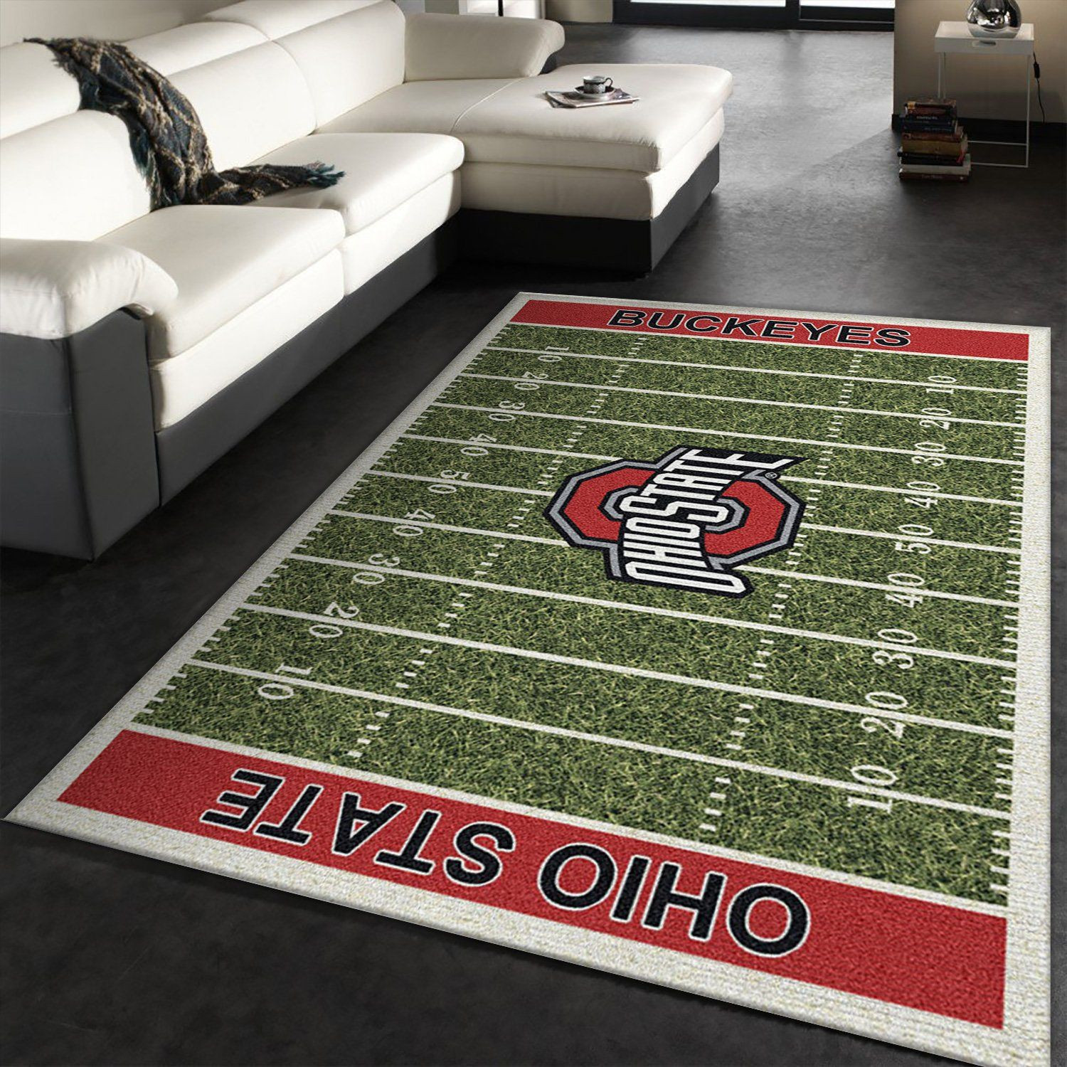 College Ohio State Team Logo Rectangle Area Rug – Full Print Carpet For Living Room & Bedroom Home Decor