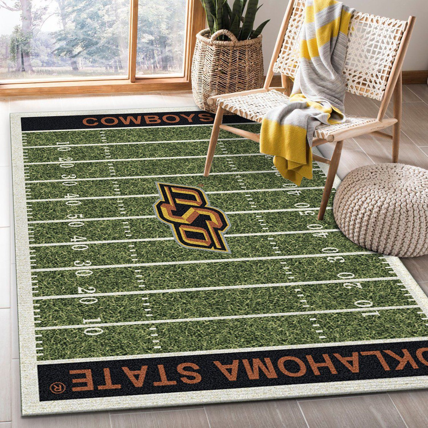 College Oklahoma State Team Logo Rectangle Area Rug – Full Print Carpet For Living Room & Bedroom Home Decor