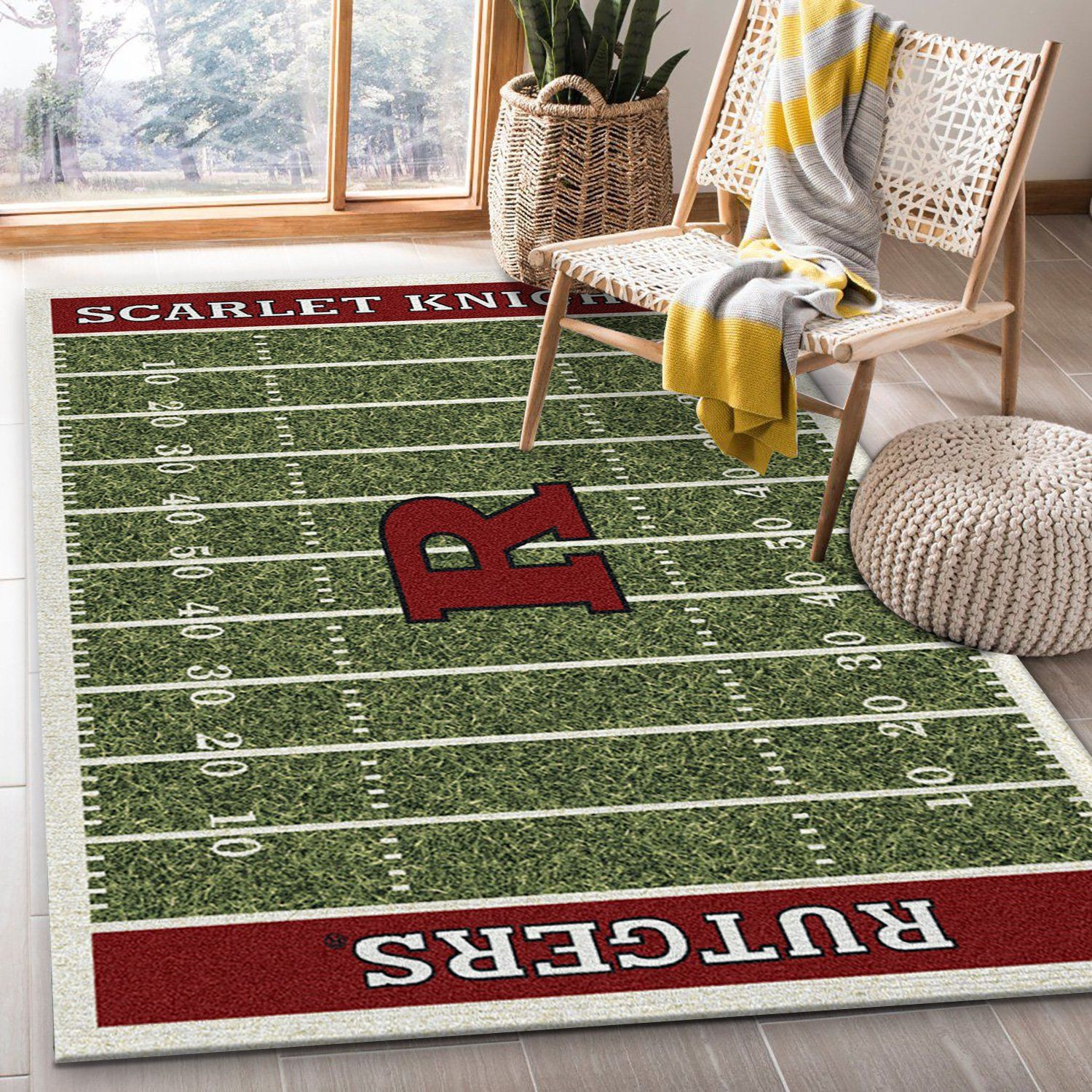 College Rutgers Team Logo Rectangle Area Rug – Full Print Carpet For Living Room & Bedroom Home Decor