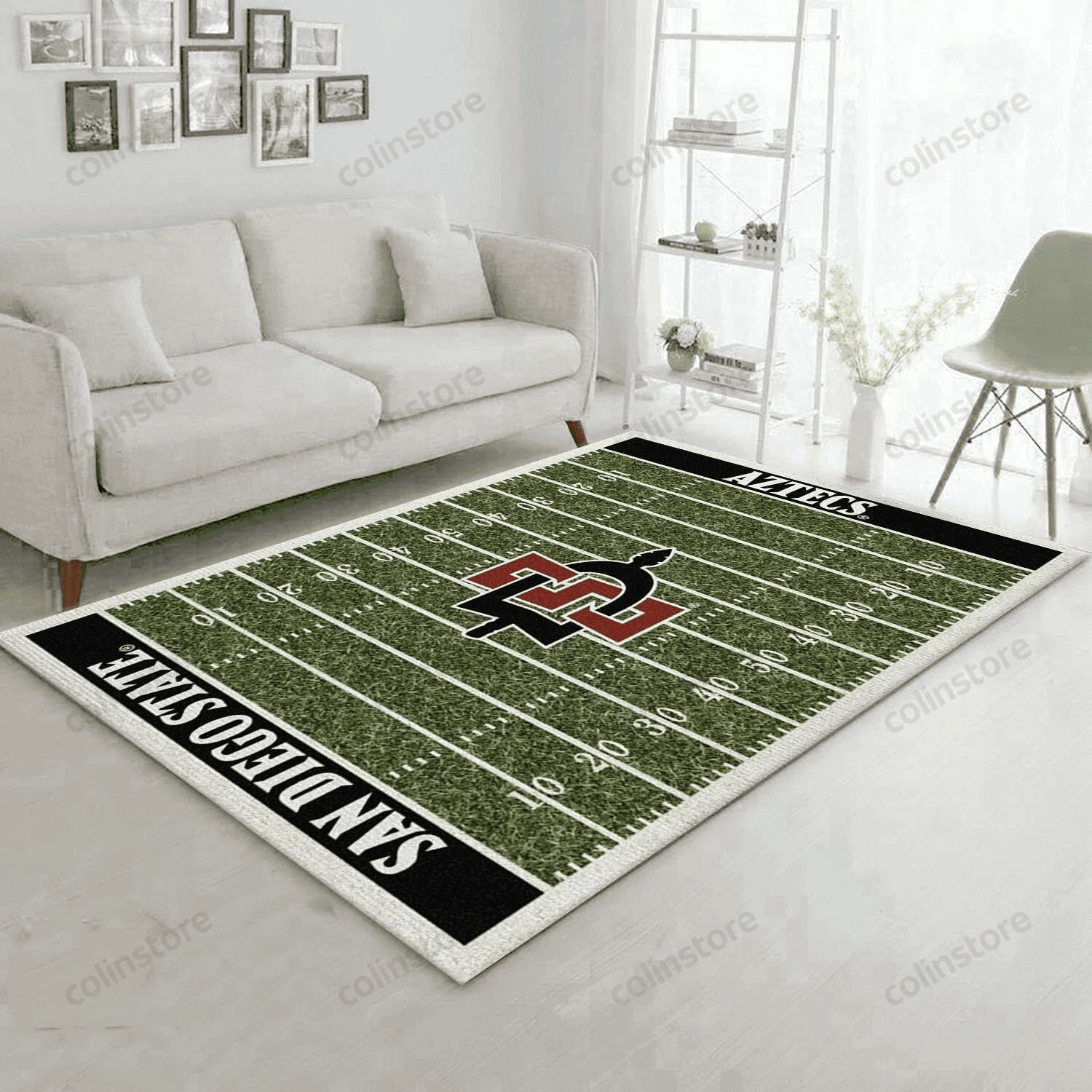 College San Diego State Team Logo Rectangle Area Rug – Full Print Carpet For Living Room & Bedroom Home Decor