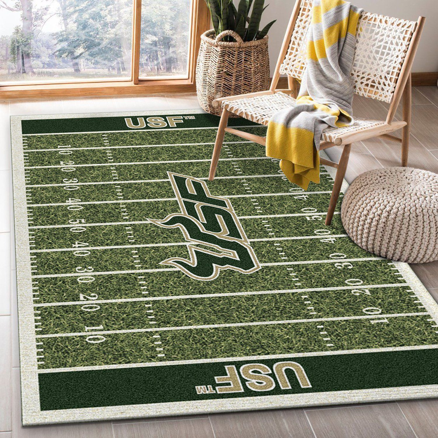 College South Florida Team Logo Rectangle Area Rug – Full Print Carpet For Living Room & Bedroom Home Decor