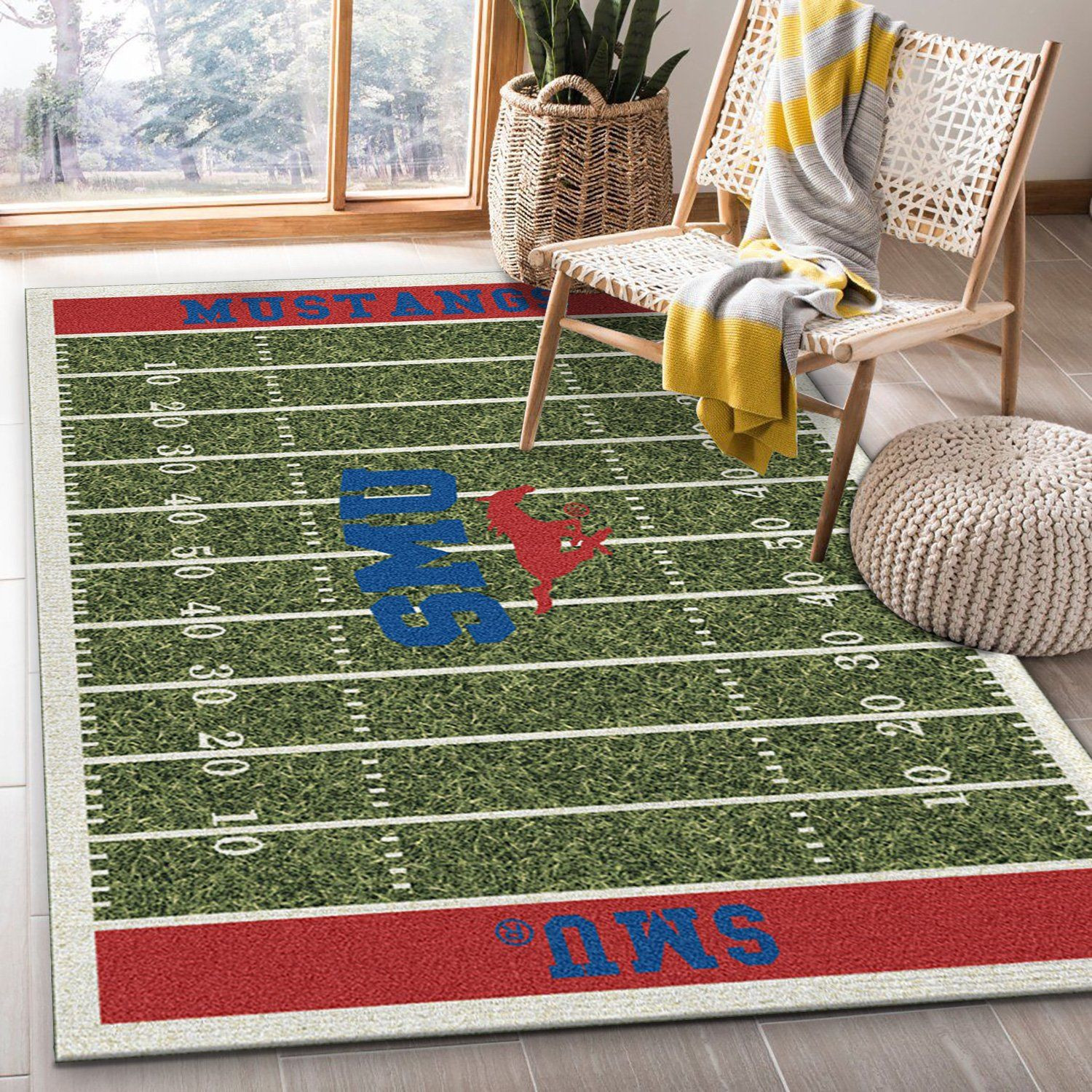 College Southern Methodist Team Logo Rectangle Area Rug – Full Print Carpet For Living Room & Bedroom Home Decor