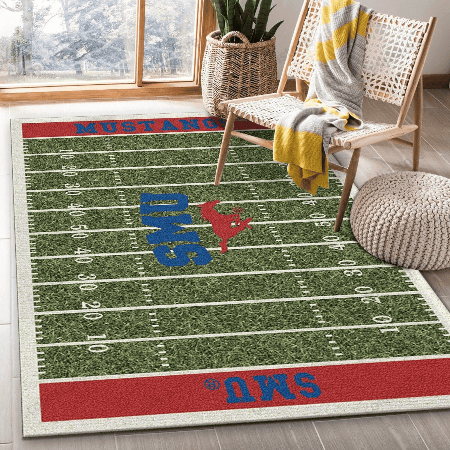 College Southern Methodist Team Logo Rectangle Area Rug – Full Print Carpet For Living Room & Bedroom Home Decor