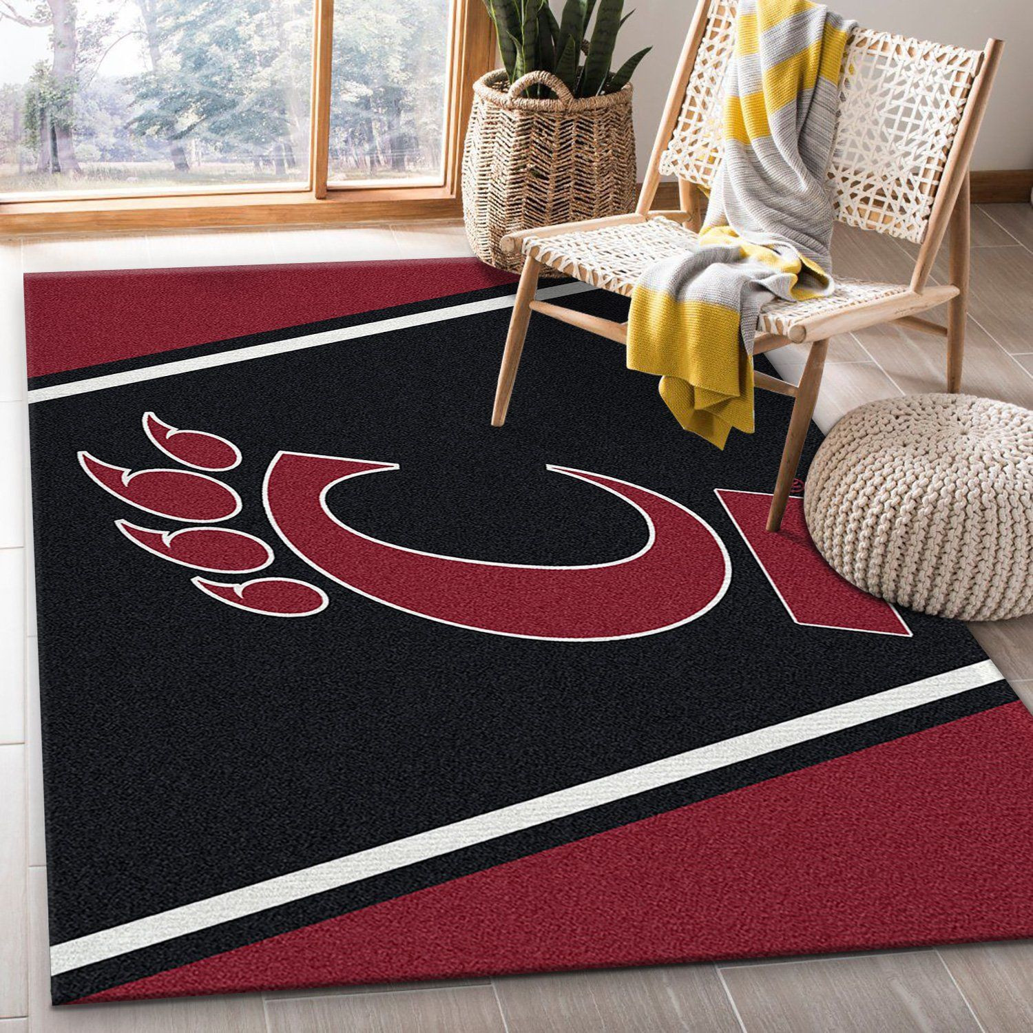 College Spirit Cincinnati Sport Team Logo Rectangle Area Rug – Full Print Carpet For Living Room & Bedroom Home Decor
