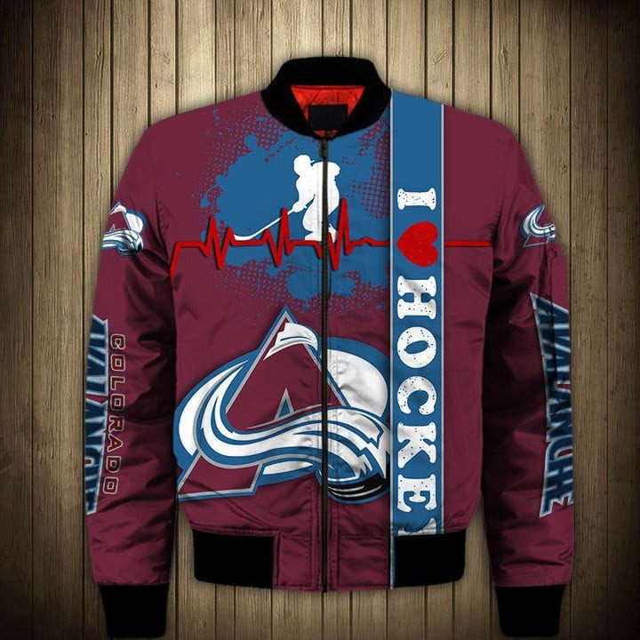 Colorado Avalanche Heart Beats Bomber Jacket | NHL Team Jacket for Men & Women | Hockey Fan Gift