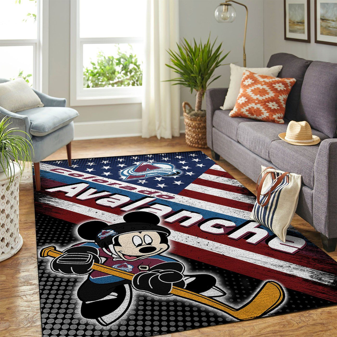Colorado Avalanche Team Logo Mickey Us Rectangle Area Rug – Full Print Carpet For Living Room & Bedroom Home Decor