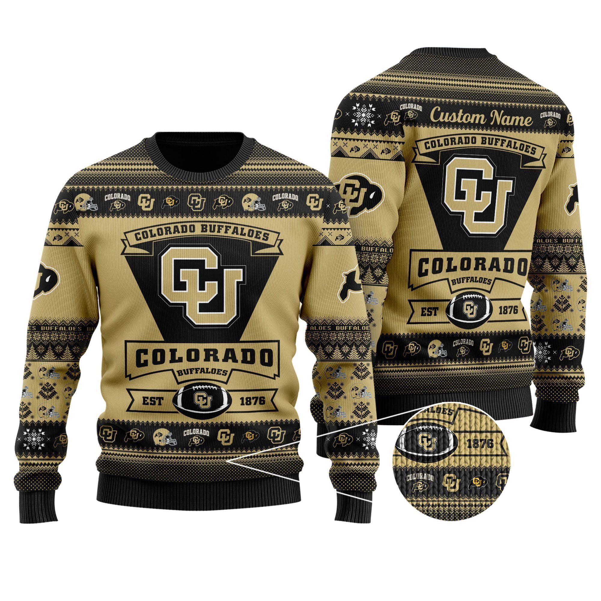 Colorado Buffaloes Football Team Logo Custom Name Personalized Ugly Christmas Sweater Holiday Party Men Women Plus Size