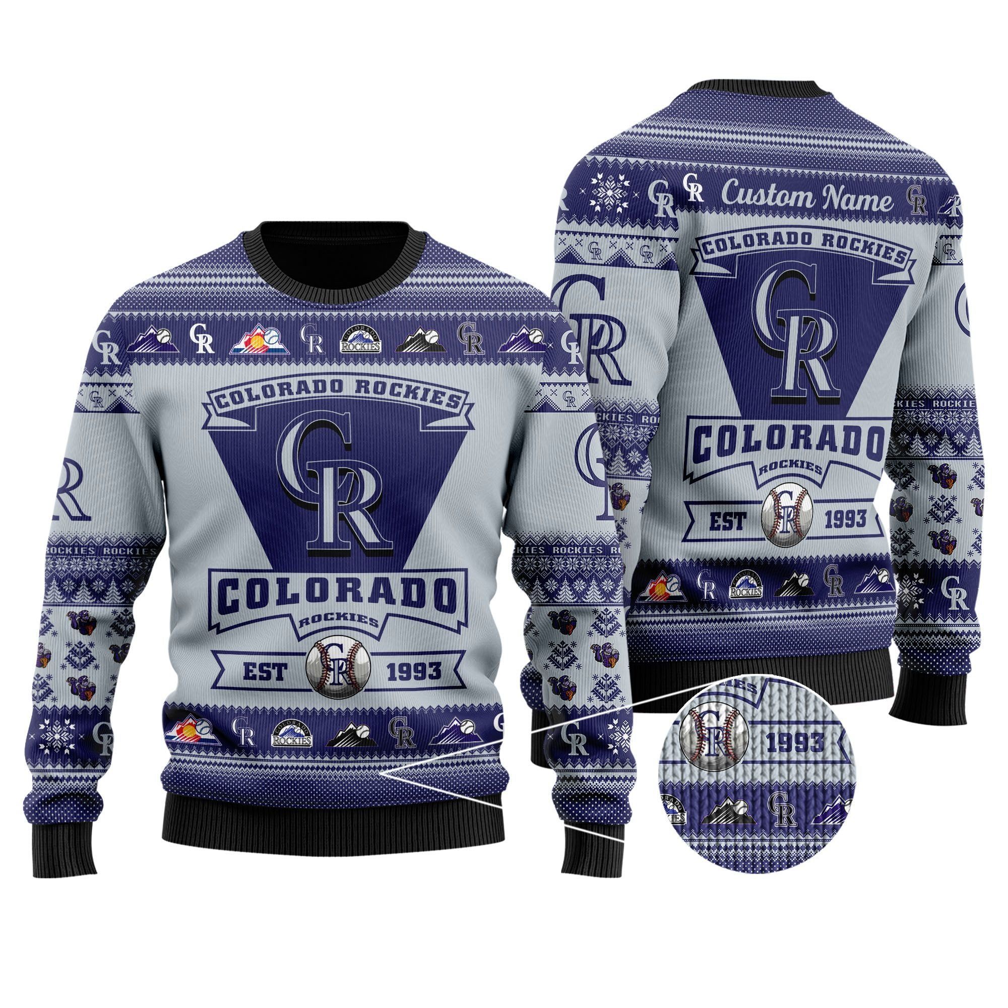 Colorado Rockies Football Team Logo Custom Name Personalized Ugly Christmas Sweater Holiday Party Men Women Plus Size