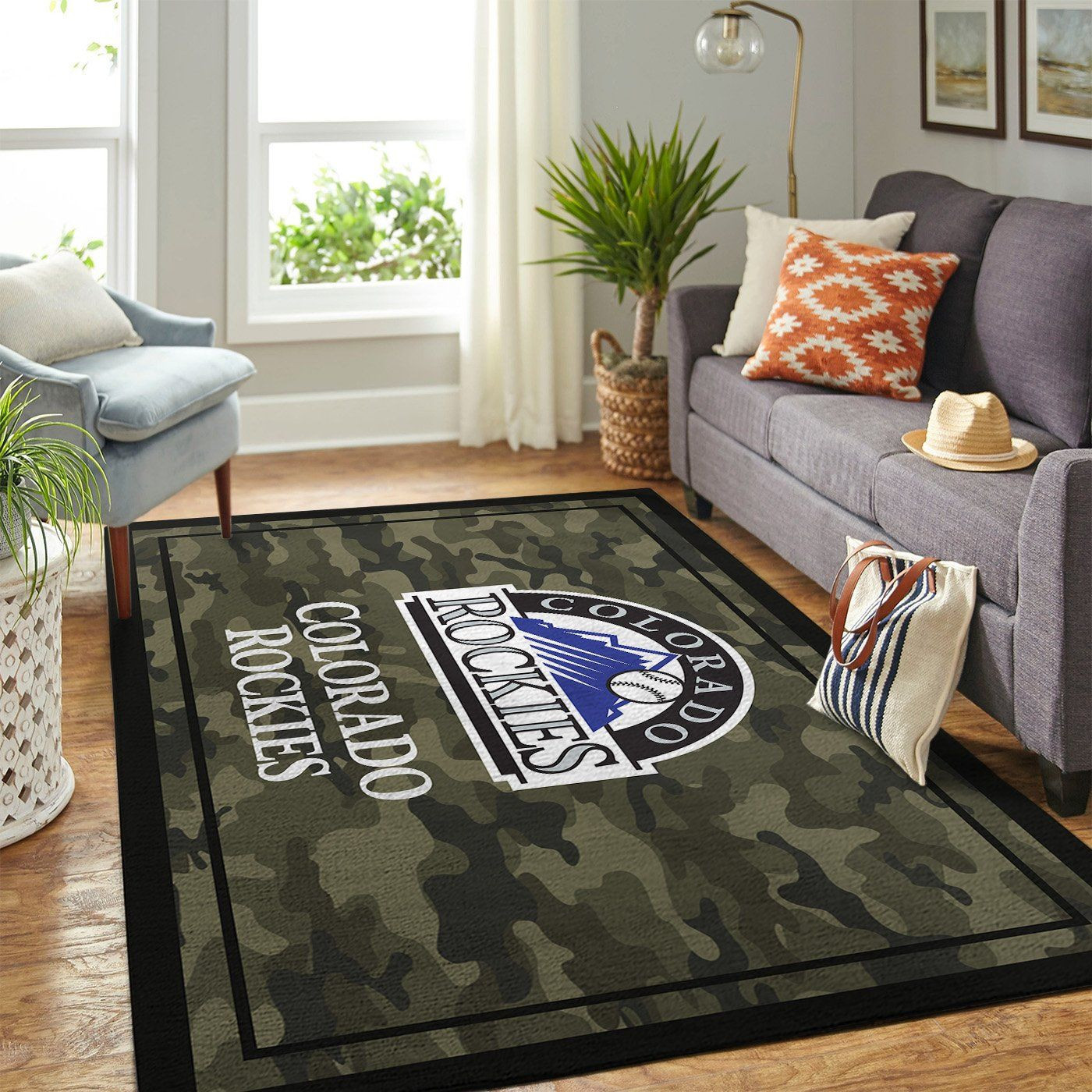 Colorado Rockies Team Logo Camo Rectangle Area Rug – Full Print Carpet For Living Room & Bedroom Home Decor