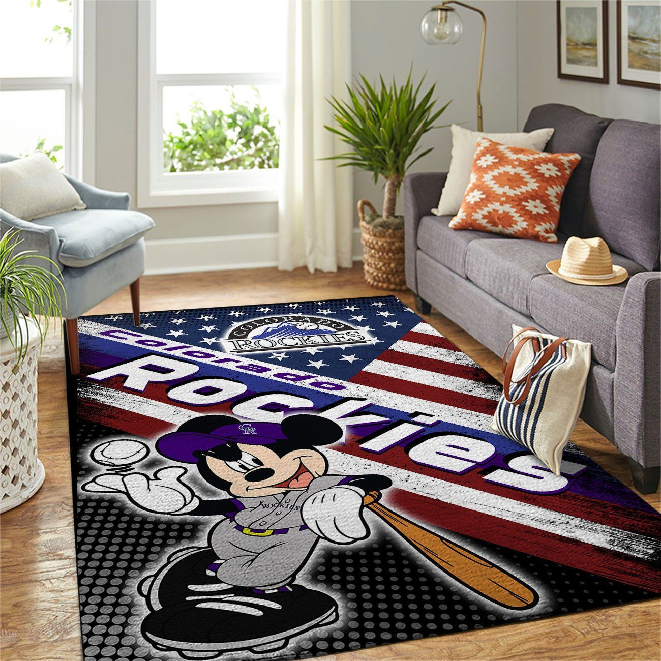 Colorado Rockies Team Logo Mickey Us Rectangle Area Rug – Full Print Carpet For Living Room & Bedroom Home Decor