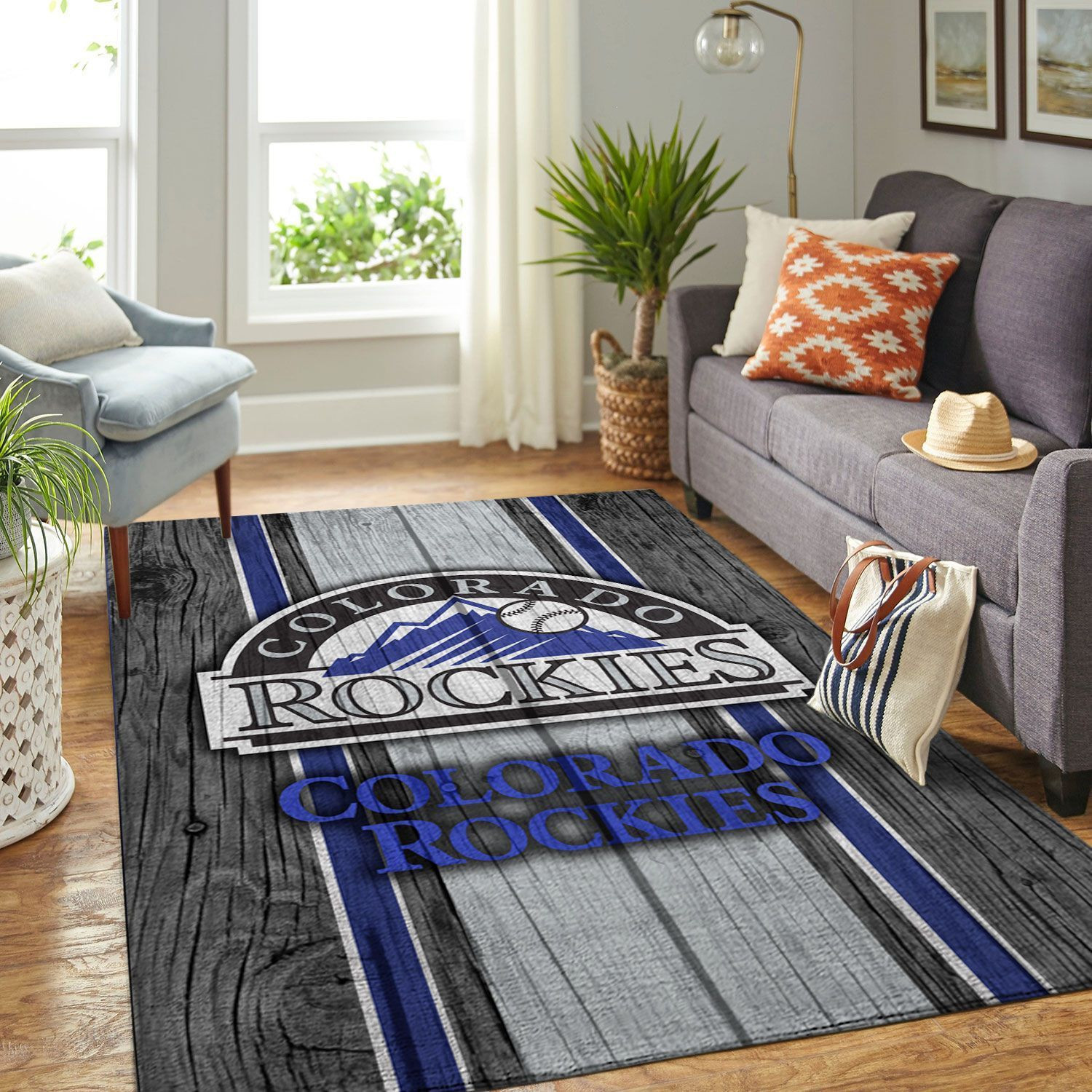 Colorado Rockies Team Logo Wooden Rectangle Area Rug – Full Print Carpet For Living Room & Bedroom Home Decor