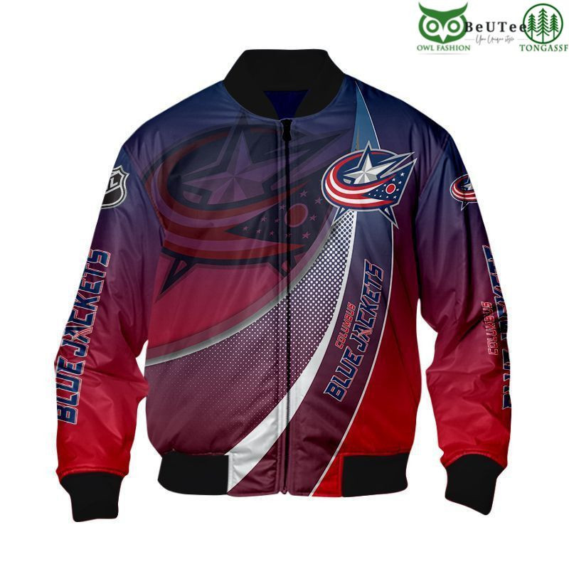 Columbus Blue Jackets Red Blue Curve Concepts Bomber Jacket | NHL Team Jacket for Men & Women | Hockey Fan Gift