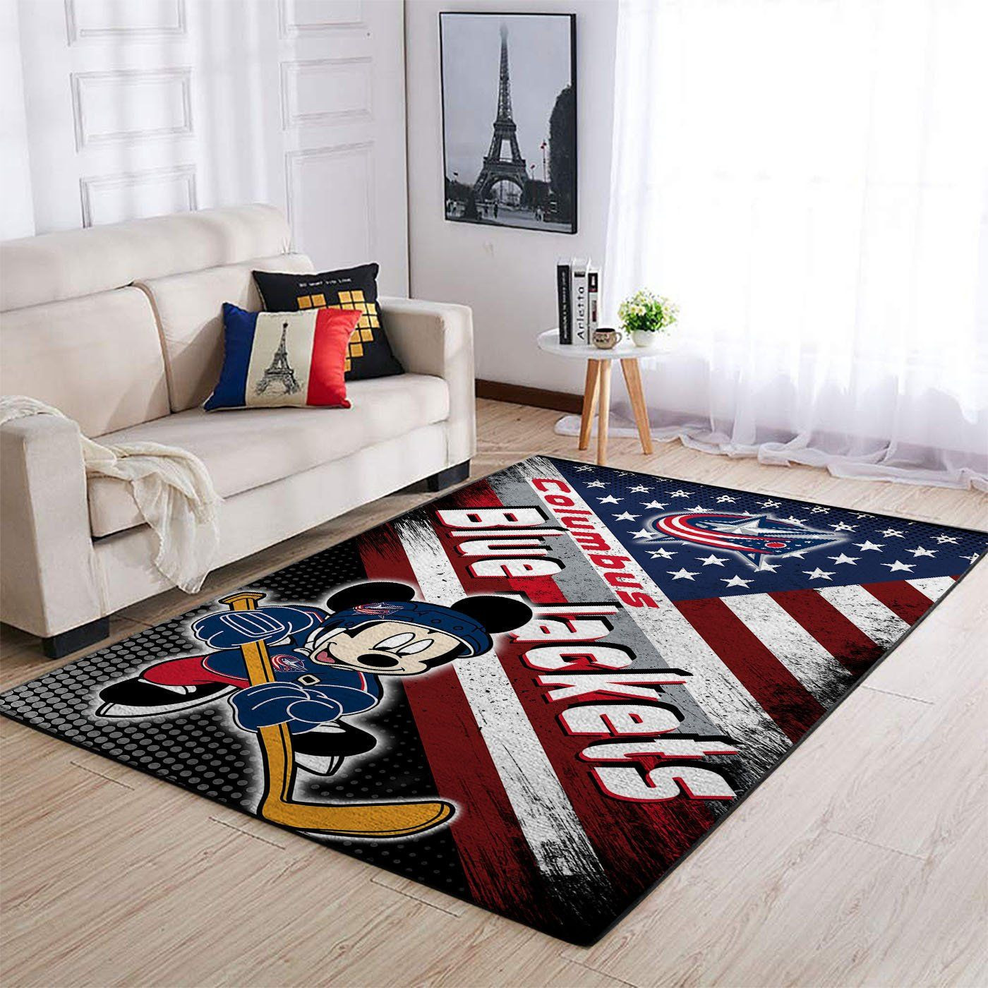 Columbus Blue Jackets Team Logo Mickey Us Rectangle Area Rug – Full Print Carpet For Living Room & Bedroom Home Decor