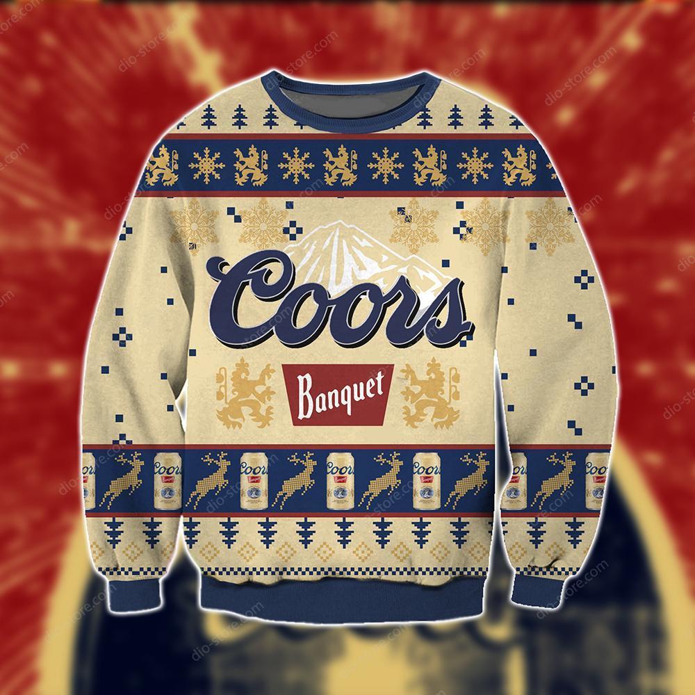 Coors Banquet Beer Knitting Pattern 3D Print Ugly Sweater