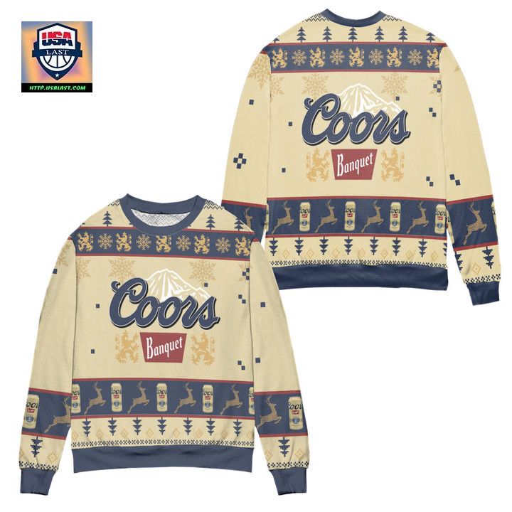 Coors Banquet Snowflake Christmas Pattern Ugly Christmas Sweater Beige