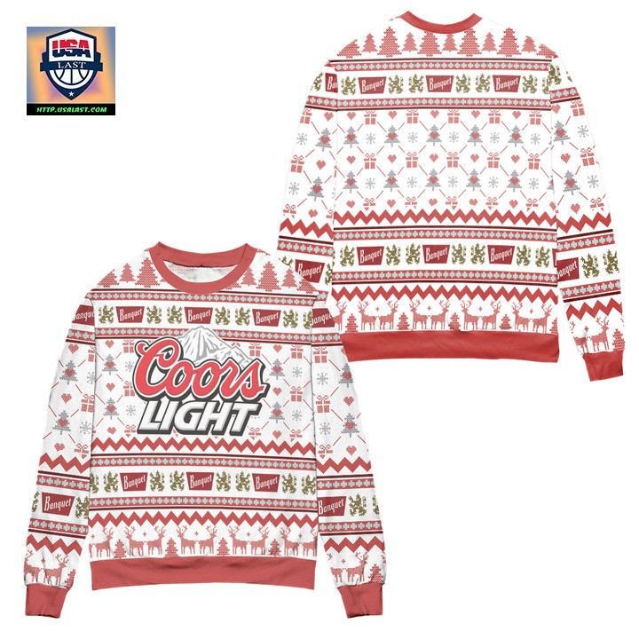 Coors Light Banquet Christmas Pattern Ugly Christmas Sweater Pink