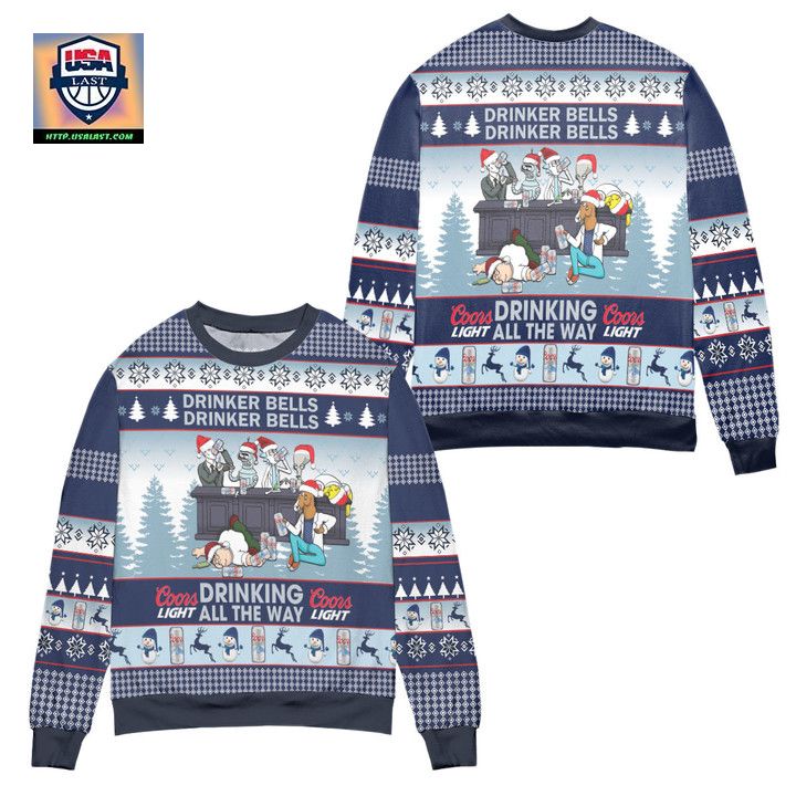 Coors Light Drinker Bell Drinker Bell Christmas Pattern Ugly Christmas Sweater