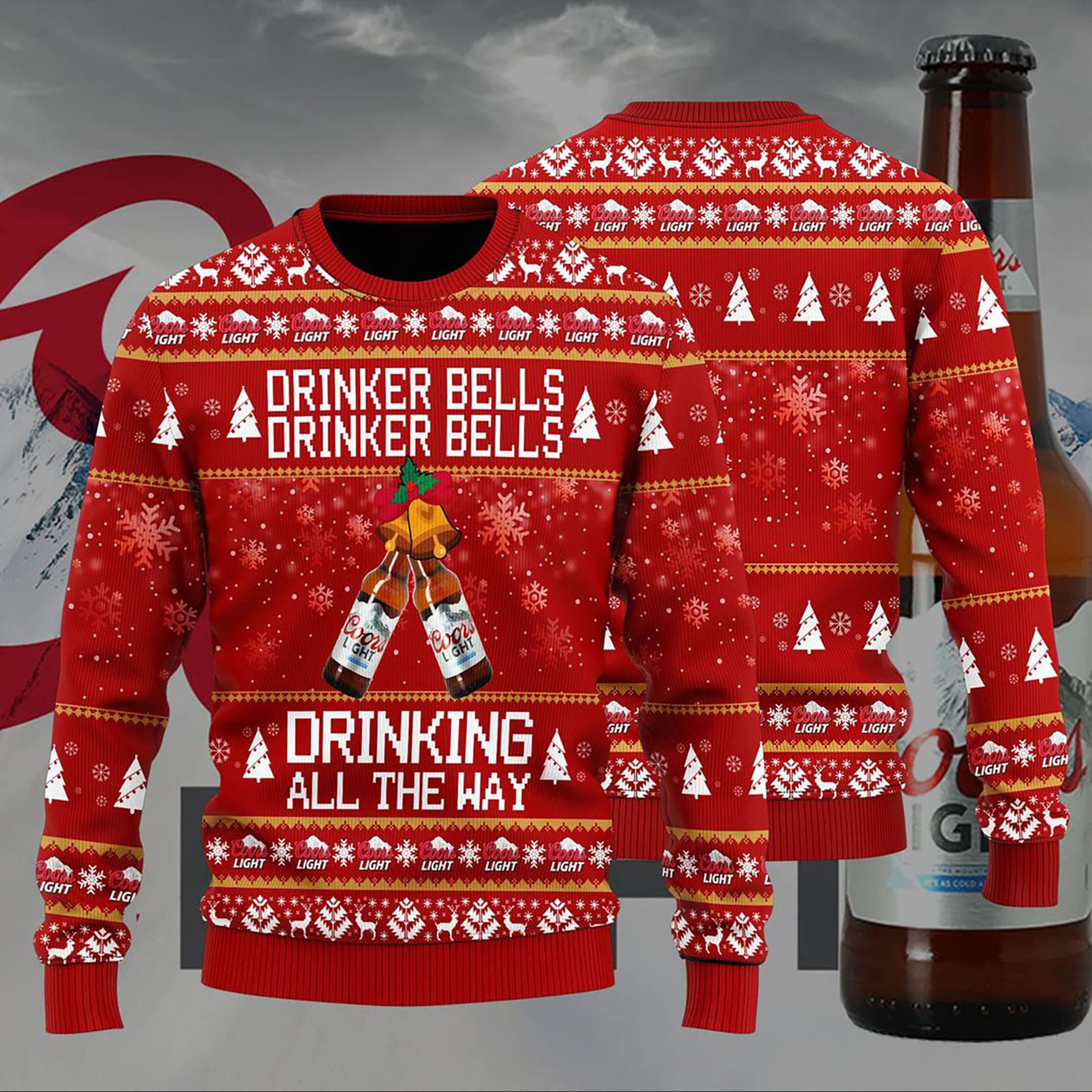 Coors Light Drinker Bells Drinker Bells Drinking All Ugly Christmas Sweater