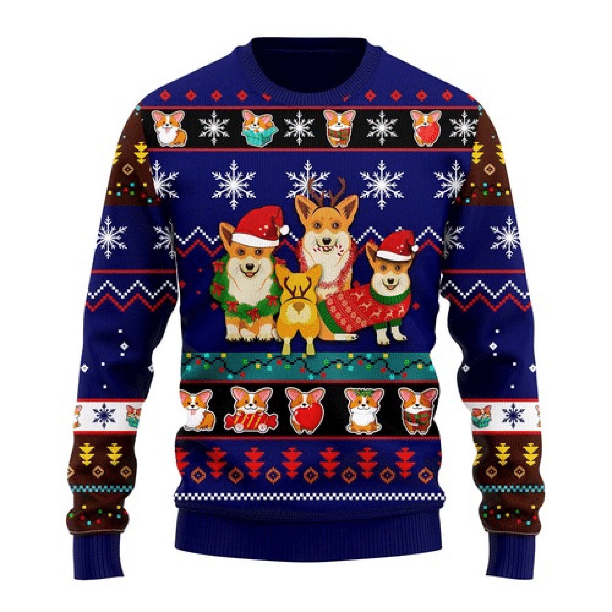Corgi Cute Noel Mc Christmas Blue Ugly Christmas Sweater