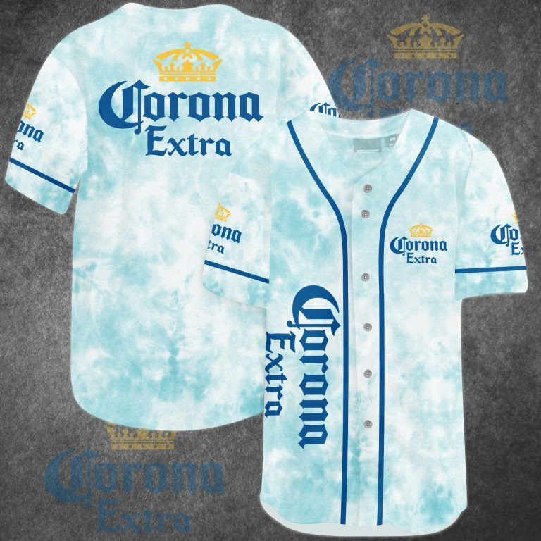 Corona Extra Baseball Jersey Soft Blue Splash Gift For Sporty Friend, Beer Baseball Jersey Gift For Men Women, Corona Extra Beer Fan Gift Idea