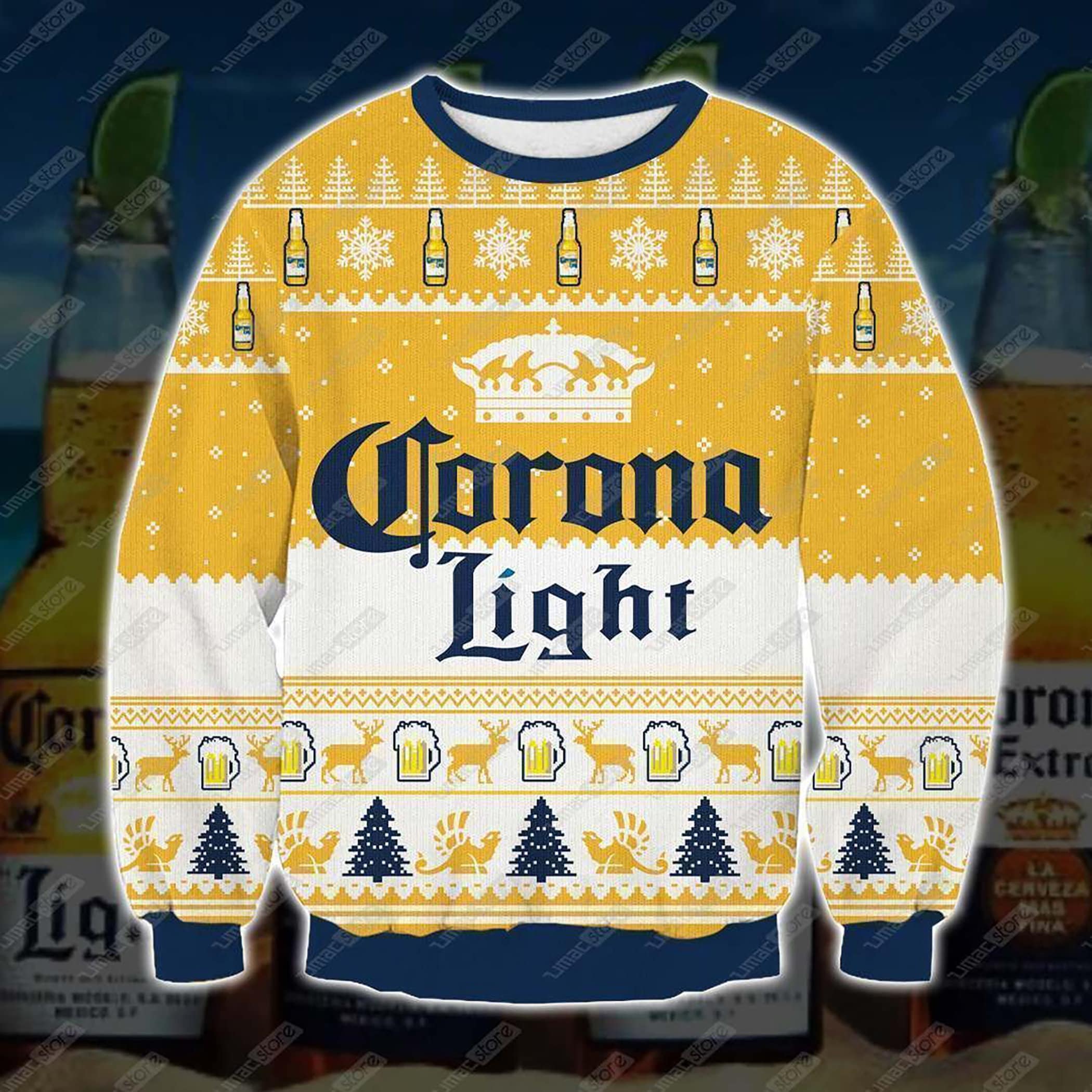 Corona Light Print Ugly Christmas Sweater