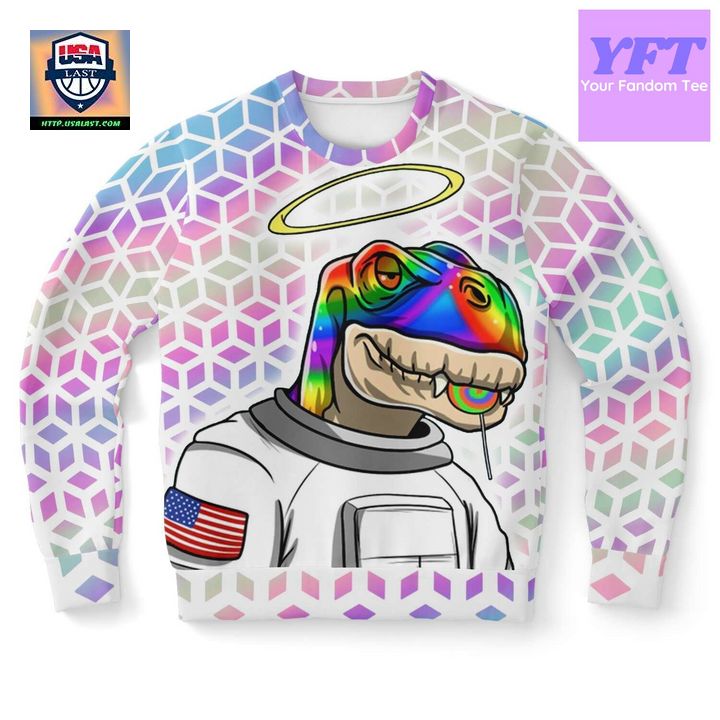 Cosmic Dino Holographic Psychedelic 3d Ugly Christmas Sweater