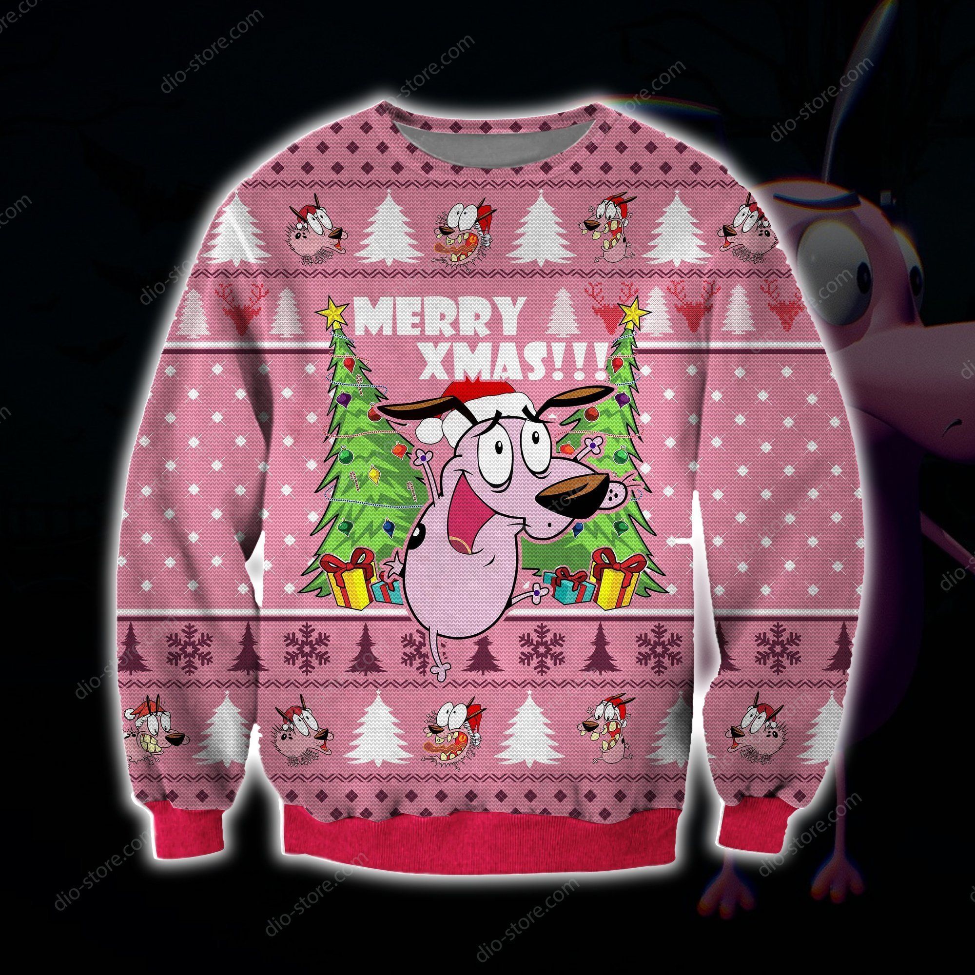 Cowardly Dog 3D Knitting Pattern 3D Print Ugly Christmas Sweater