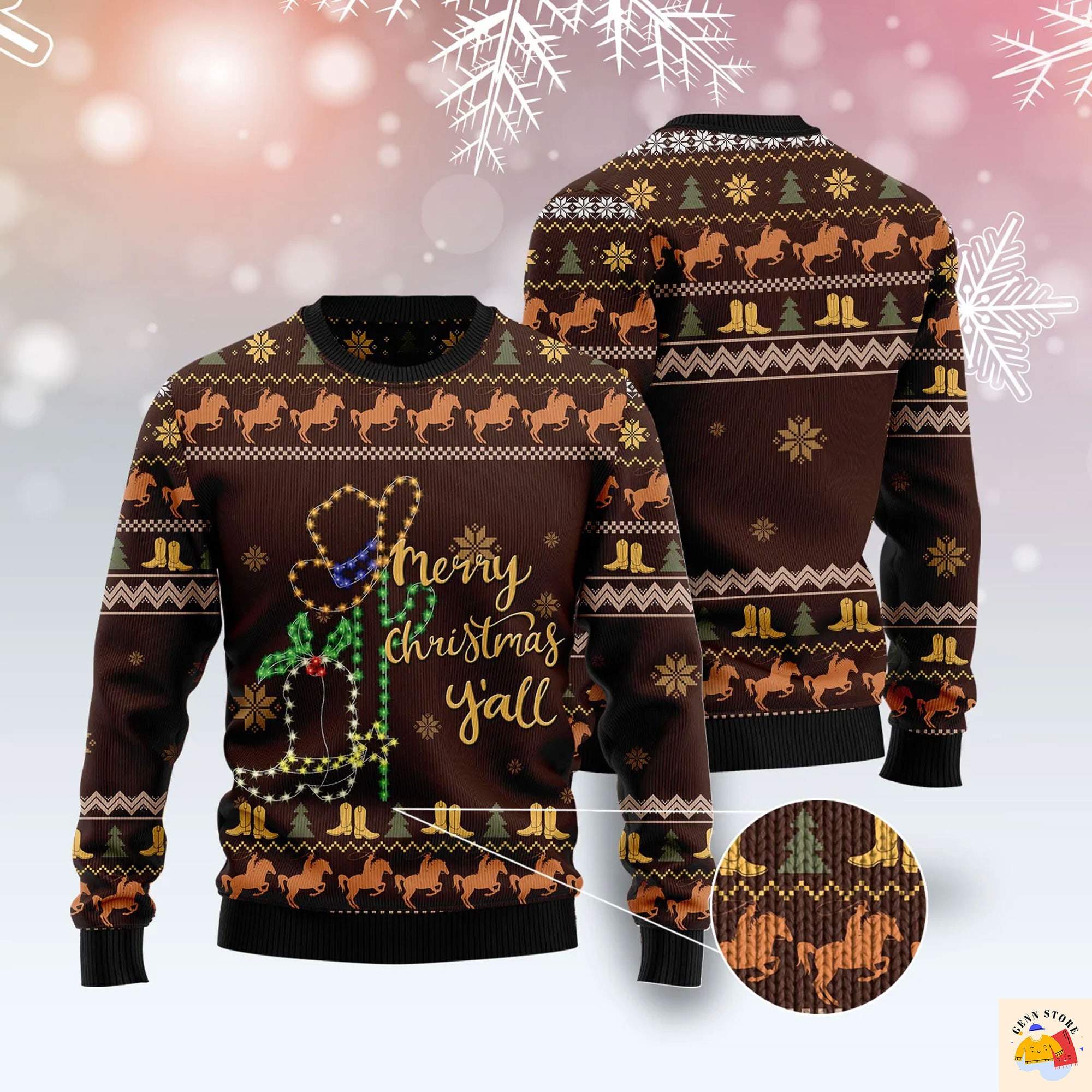 Cowboy Boots Ugly Christmas Sweater