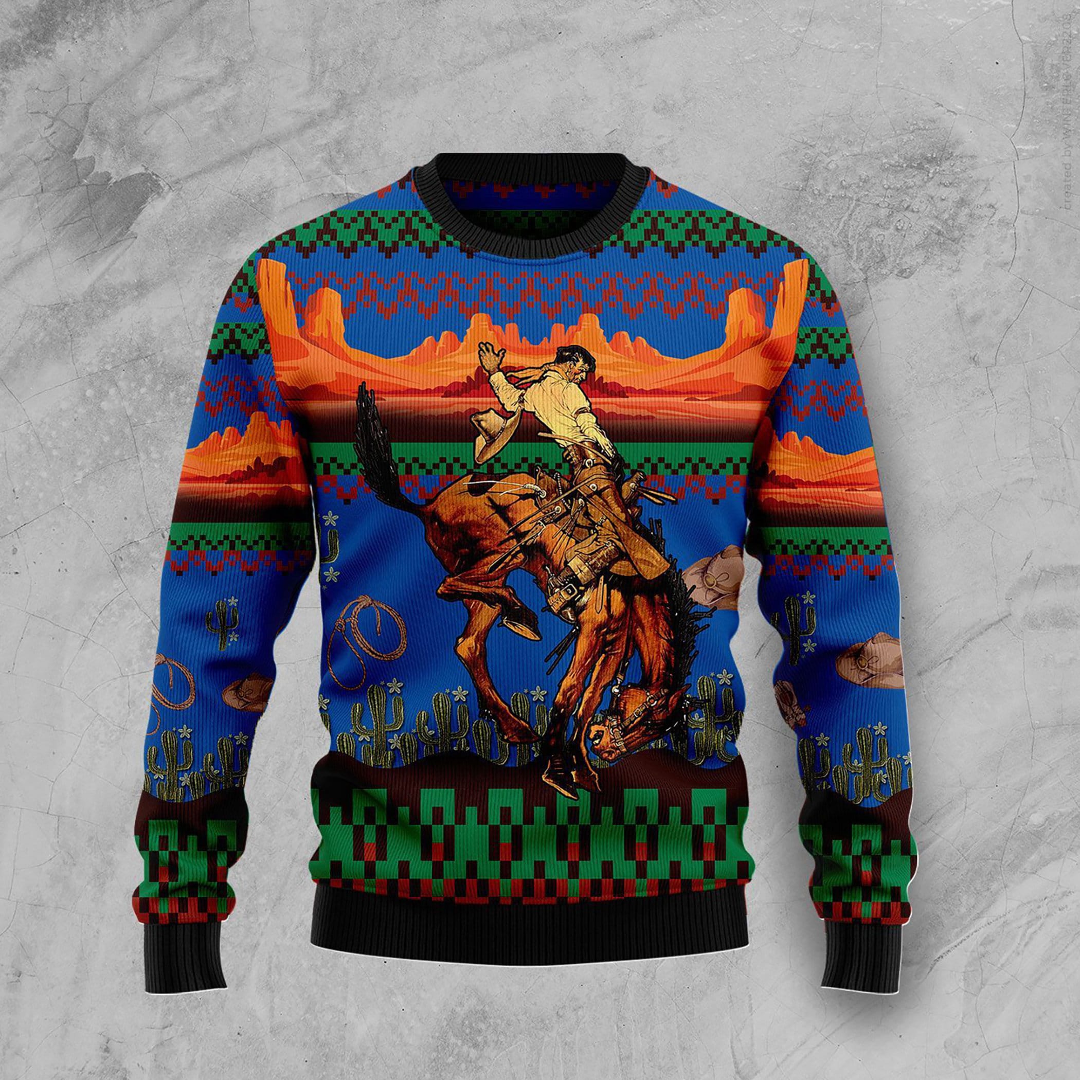 Cowboy Desert Cactus Ugly Christmas Sweater