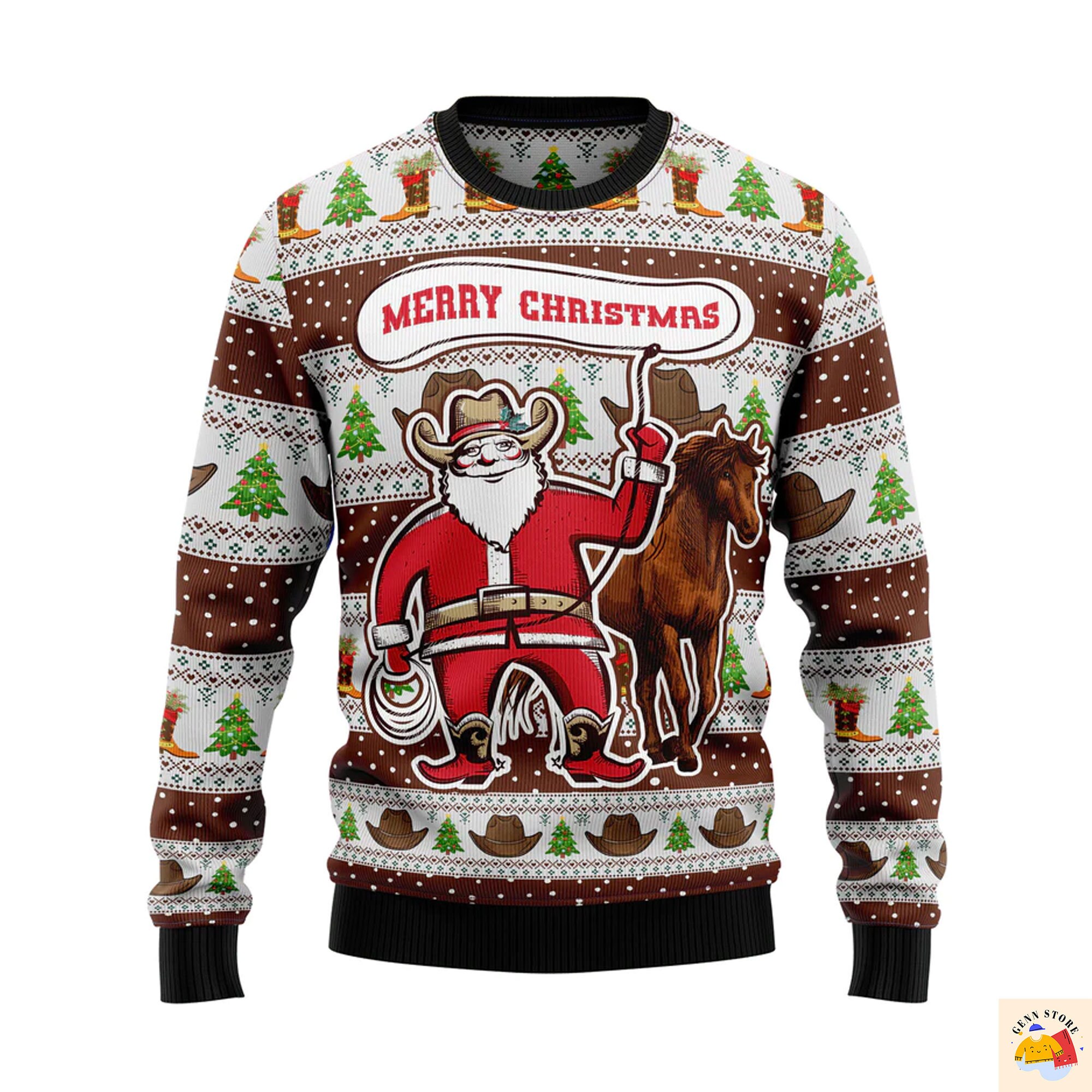 Cowboy Santa Claus Ugly Christmas Sweater