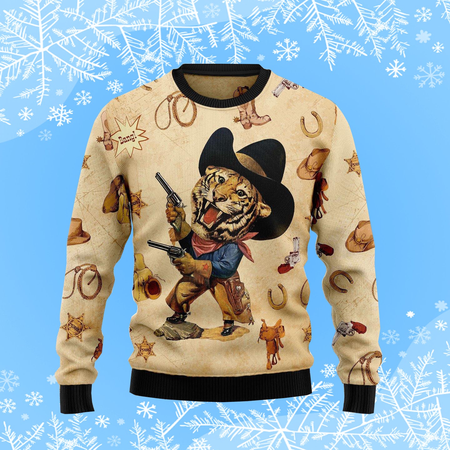 Cowboy Tiger Ugly Christmas Sweater