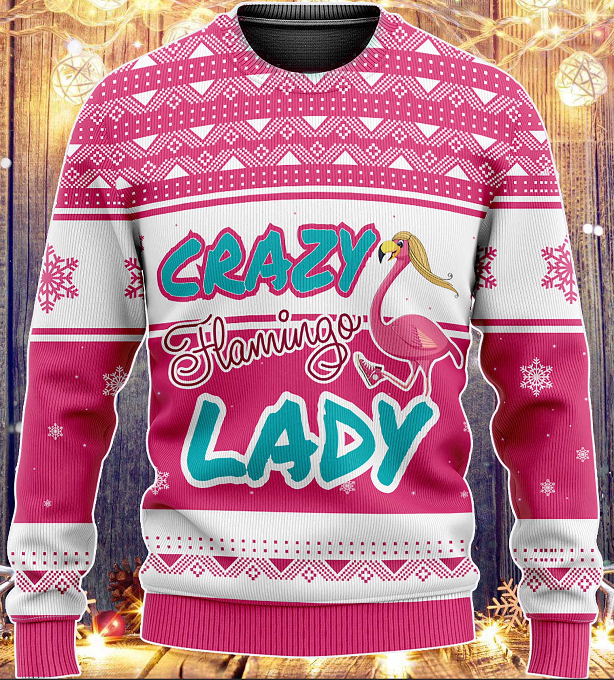 Crazy Flamingo Lady Ugly Ugly Christmas Sweater