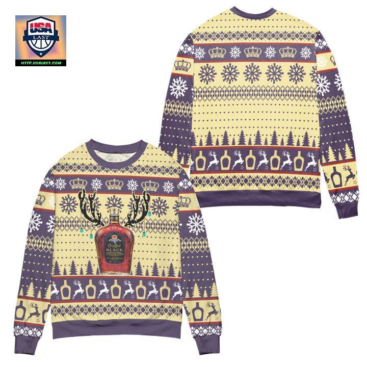 Crown Royal Black Reindeer Snowflake Pattern Ugly Christmas Sweater