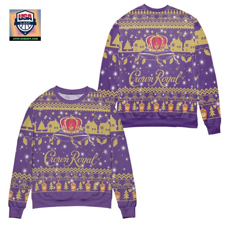 Crown Royal Canadian Whisky Snowflake Ugly Christmas Sweater Purple