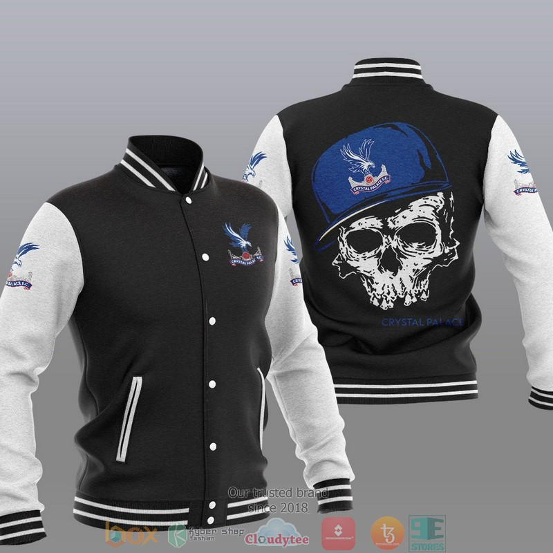 Crystal Palace Black Skull Varsity Baseball Jacket for Men & Women | Soccer Team Fan Gift