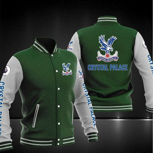 Crystal Palace Green Grey Varsity Baseball Jacket for Men & Women | Soccer Team Fan Gift