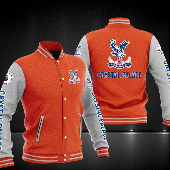 Crystal Palace Orange Grey Varsity Baseball Jacket for Men & Women | Soccer Team Fan Gift