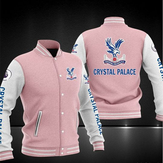 Crystal Palace Pink Grey Varsity Baseball Jacket for Men & Women | Soccer Team Fan Gift