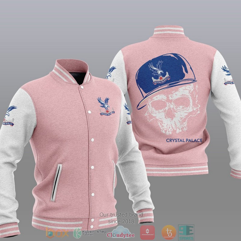 Crystal Palace Pink Skull Varsity Baseball Jacket for Men & Women | Soccer Team Fan Gift