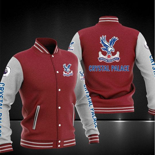 Crystal Palace Red Grey Varsity Baseball Jacket for Men & Women | Soccer Team Fan Gift