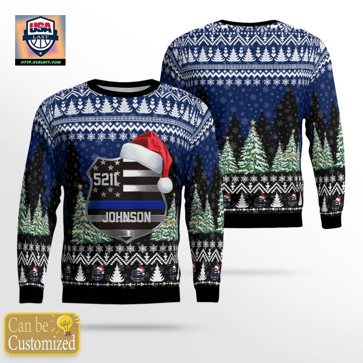 Custom Name Badge Number Police Christmas AOP Sweater