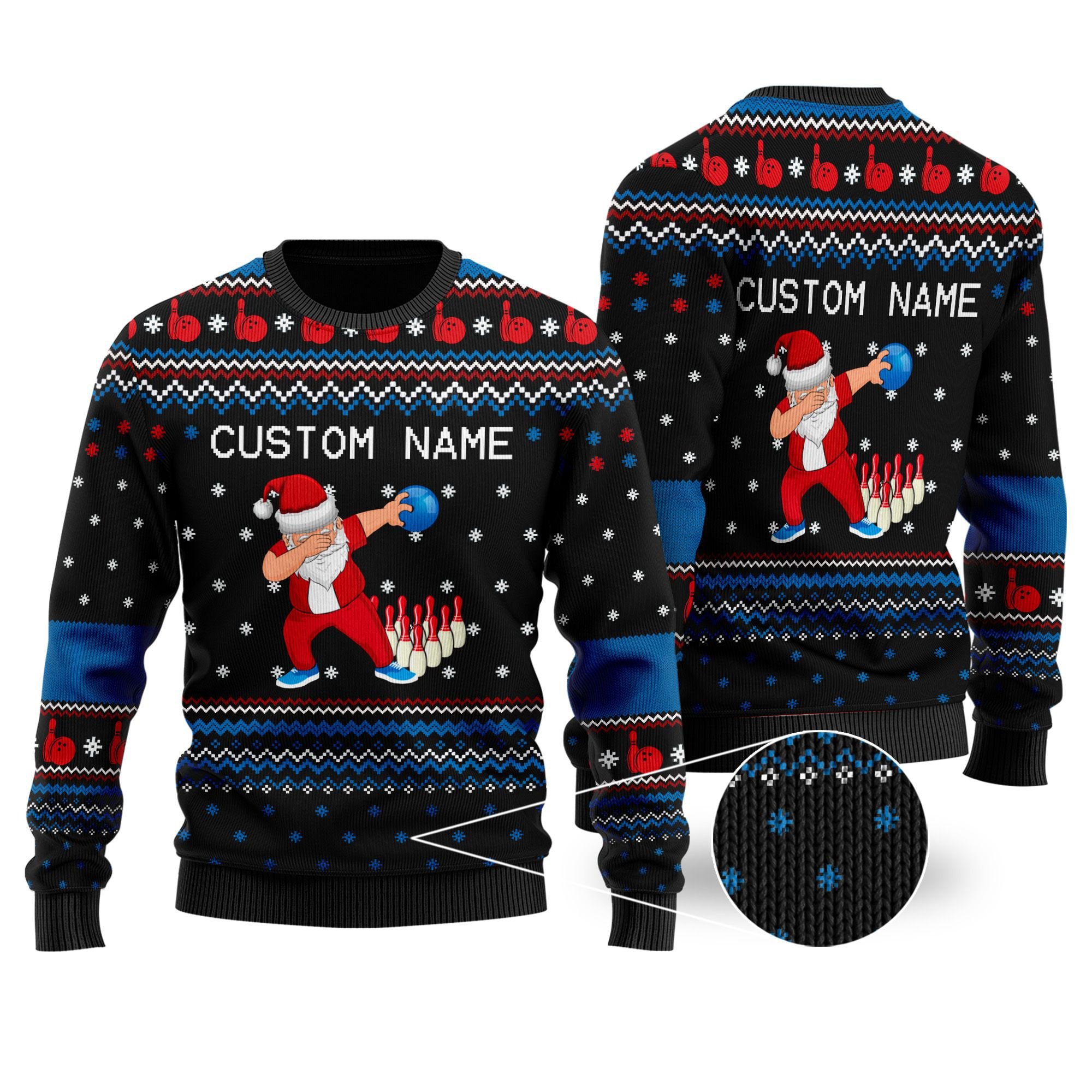 Custom Name Bowling Image Cool Noel Pattern Ugly Christmas Sweater