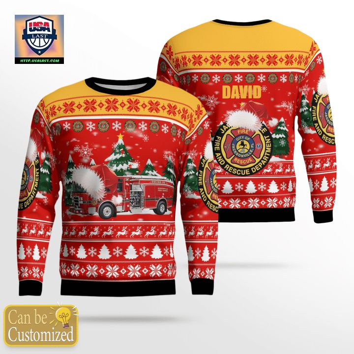 Custom Name Florida Jacksonville Fire and Rescue Department Christmas Sweater 3D