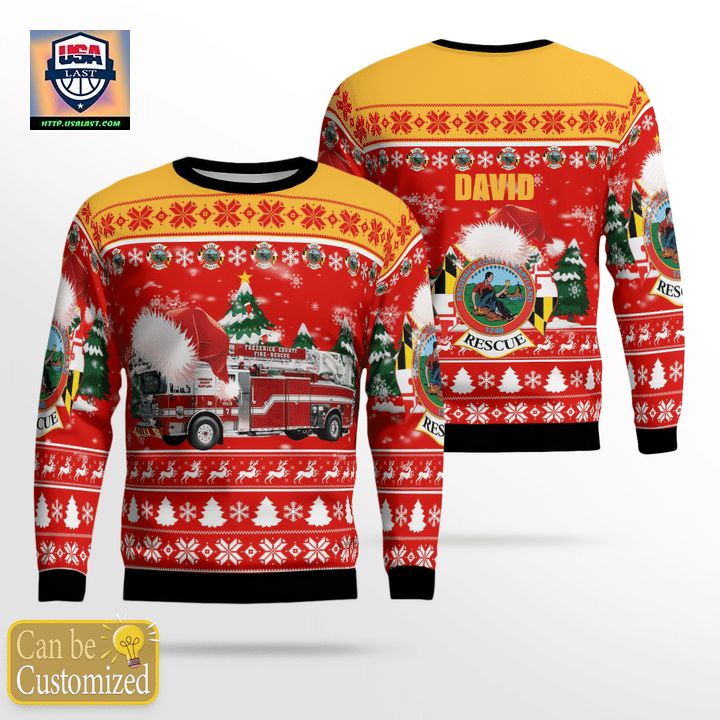 Custom Name Frederick County MD Fire Rescue Christmas Sweater 3D