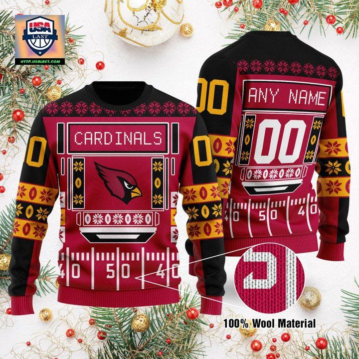 Custom Name Number Nfl Arizona Cardinals Playing Field Ugly Christmas Sweater